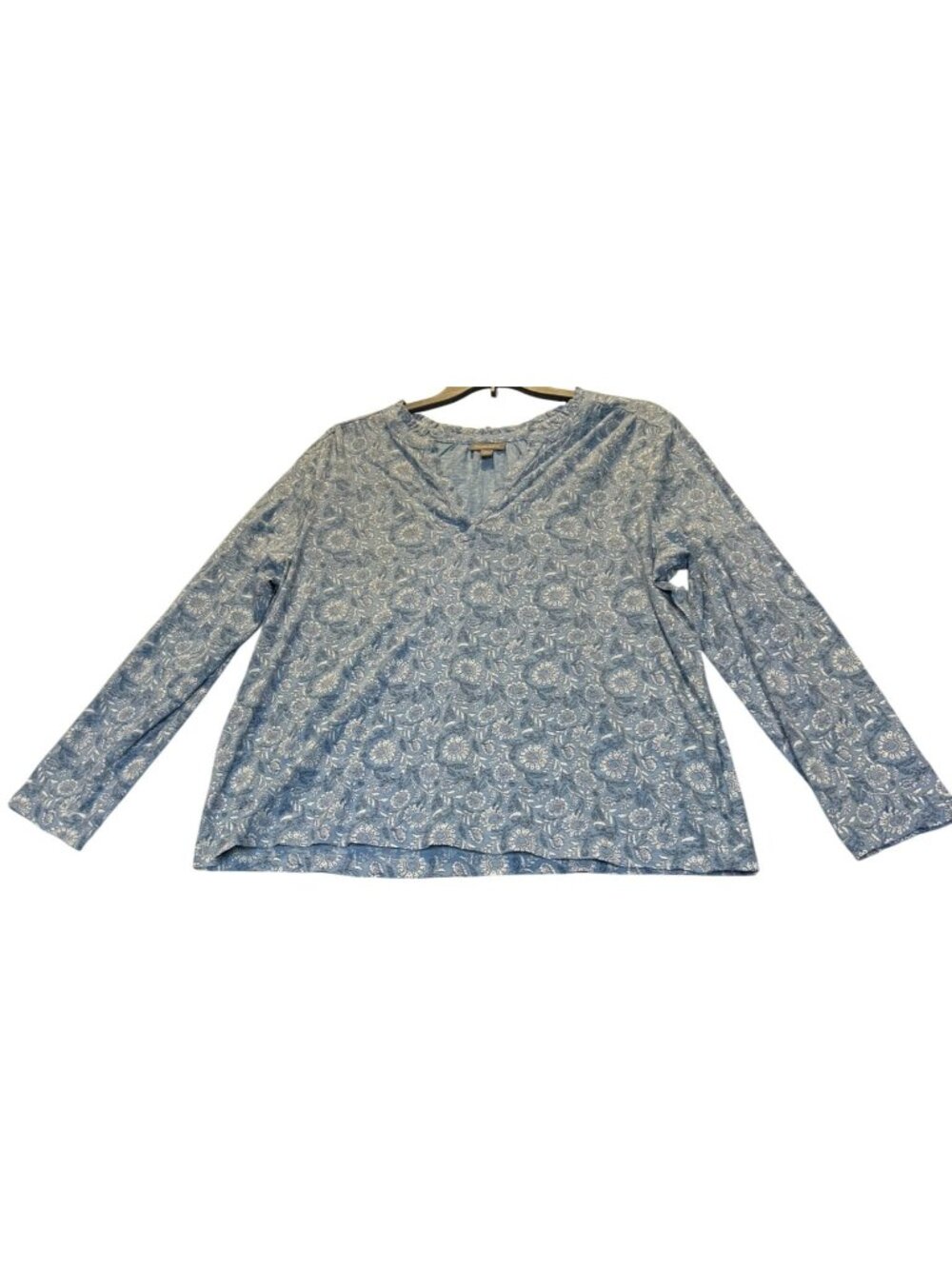 Style & Co Womens XXL Blue Floral V-Neck Long Sleeve Top Bloom Hydrangea